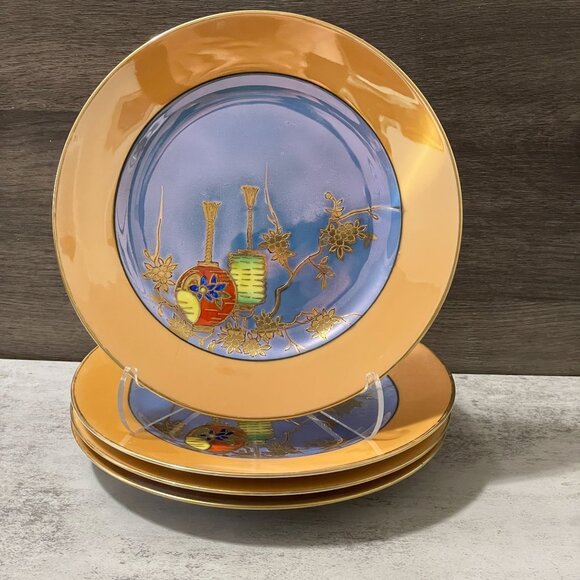 Vintage Noritake Moriage Paper Lanterns Morimora Lusterware Four 7.5" Plates - Picture 1 of 12